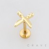 POLISHED CROSSED-SWORD DESIGN PUSHIN (THREADLESS) 316L SURGICAL STEEL LABRET SET